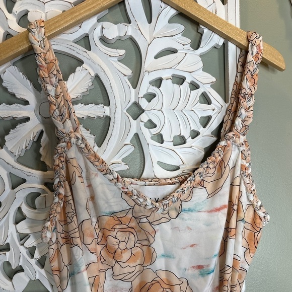 Dyvna ChaCha Peach Floral Overlay Braided Strap Silk Midi Dress Size 10 NWT - Picture 8 of 14